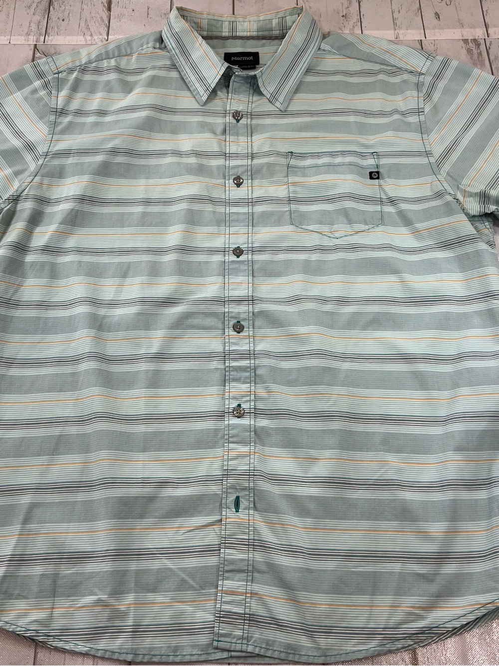 Marmot Men's Short Sleeve Multicolor Striped Performance Button-Up Shirt Sz 2XL